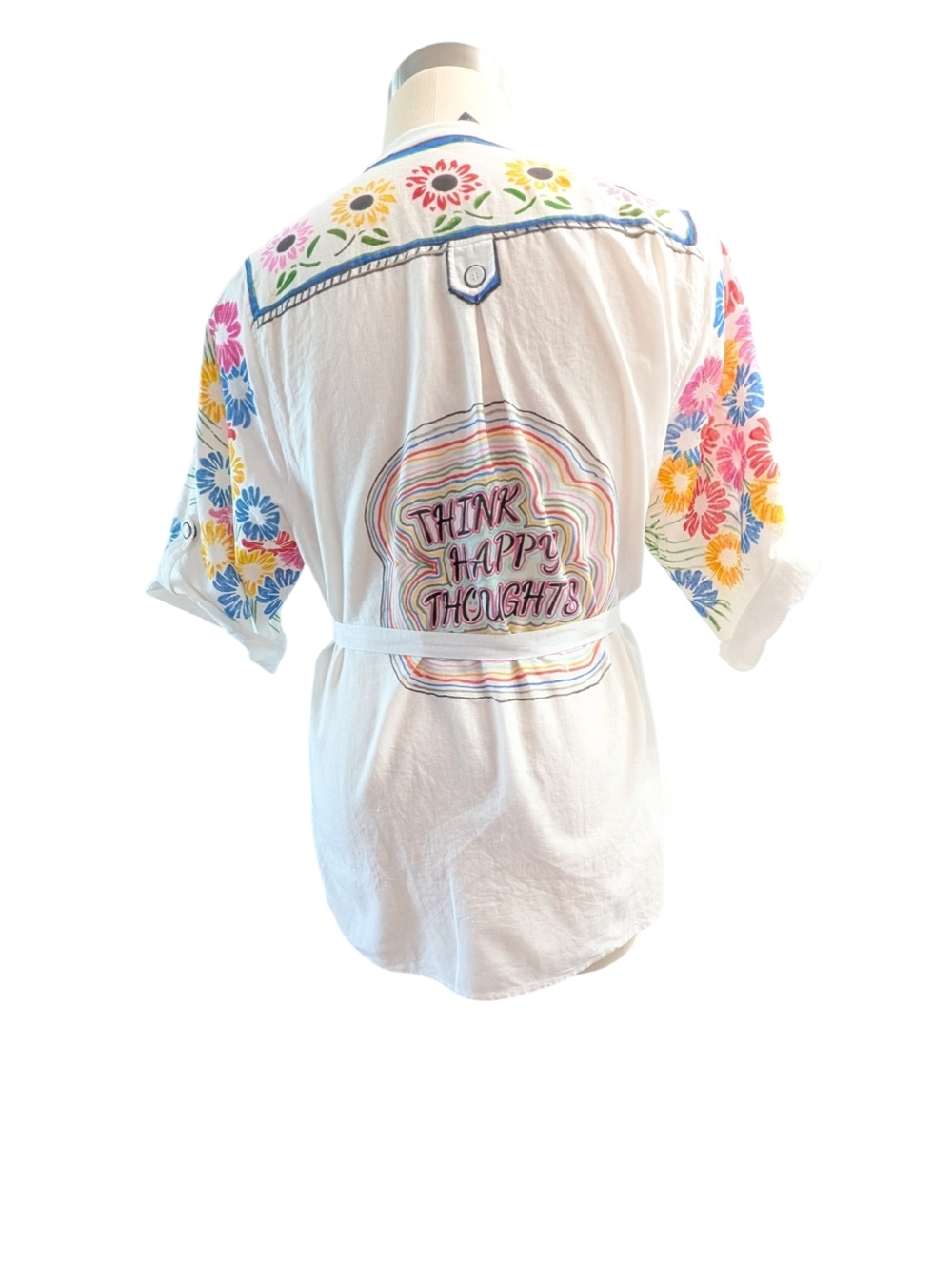 Lane Bryant Embellished Floral Graphic Linen Button Down Shirt OOAK 22/24 - Picture 9 of 12